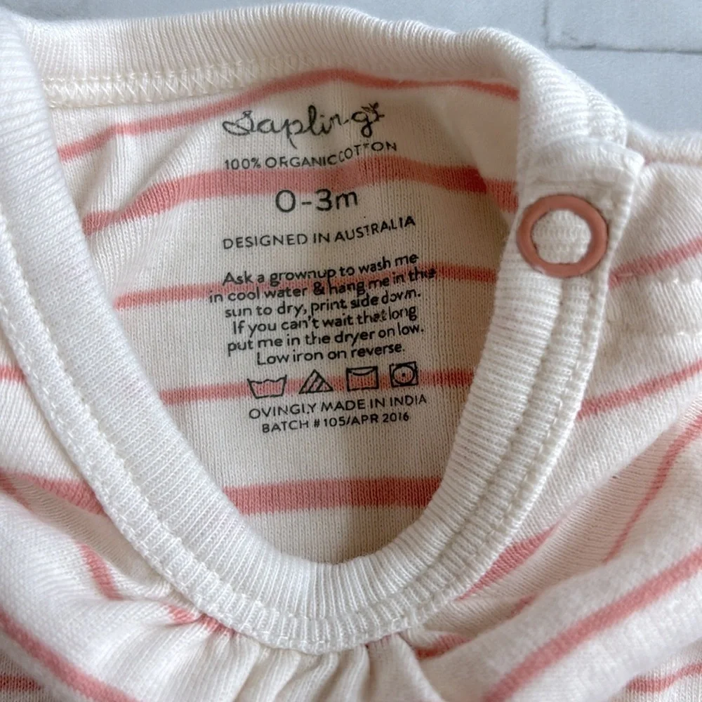 Sapling Organic Striped Cotton Bodysuit in “Peach”